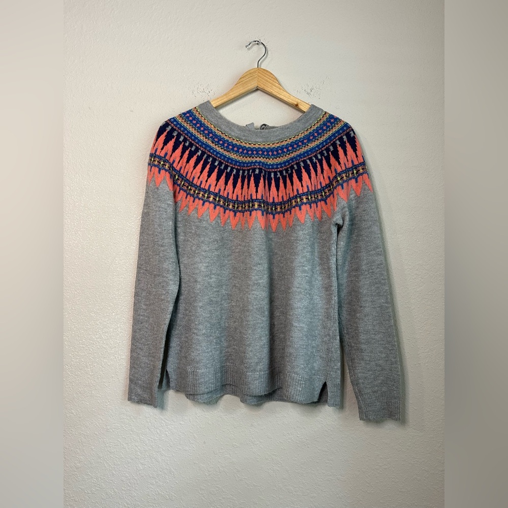 Caslon Grey Fair Isle Tie Back Sweater Size Medium